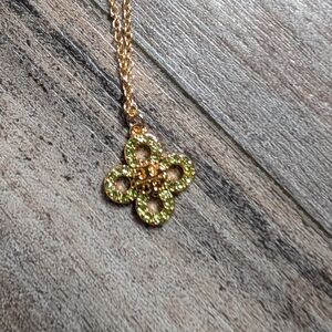 Auth NEW Tory Burch 18K GP GOLD Kira Clover Pave Logo Pendant Necklace